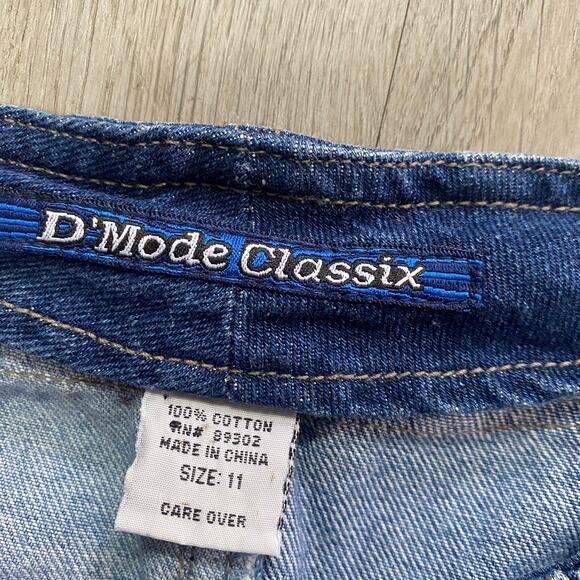 Y2K Denim Jean Skirt Knee Length D’Mode Classix Size 11 Patchwork Front Slit - Picture 3 of 7